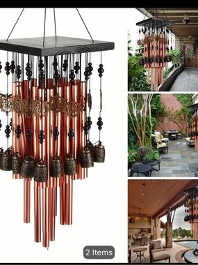 Copper Wind Chime with Decorative Bells and Black Bead Accents
Red copper metal